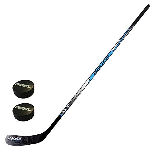 Eishockey Schläger Bauer Set mit Zwei Pucks - Modell Bauer i3000 inkl. 2xPucks für Erwachsene, Kinder und Kleinkinder (RECHTS - rechte Hand unten, Senior - 150cm)