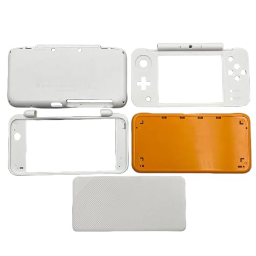 Hzxkqmil Ersatz-Gehäuse Schale-Kit für Nintendo New 2DS XL/New 2DS LL Konsole, DIY Hülle Frontblende Oberer Rahmen Untere Abdeckplatten (Weiß + Orange)