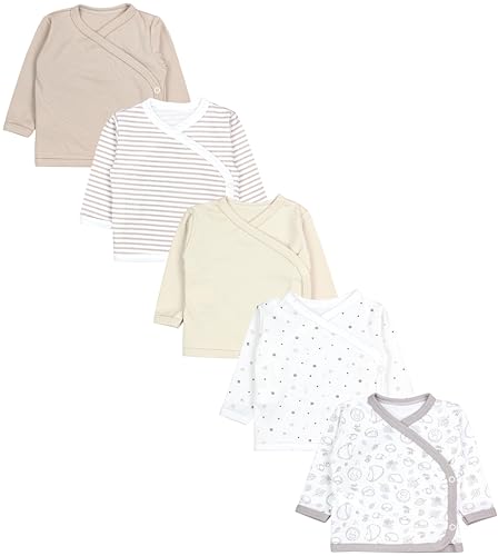 TupTam Baby Langarm Wickelshirt 5er Set aus Oeko-TEX zertifizierten Stoffen Unisex, Farbe: Unisex Beige Sterne Streifen Igel, Größe: 50