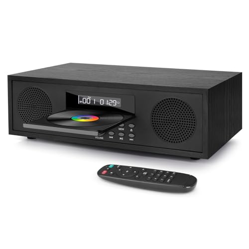 Kompaktanlage mit CD Bluetooth, CD-169 Stereoanlage Kompaktanlage CD-Player mit 2 x 20 Watt Mini HiFi Anlage, UKW-Radio, Aux-In, USB-Wiedergabe, Stereoanlage mit CD Micro HiFi System (Holzmaserung)