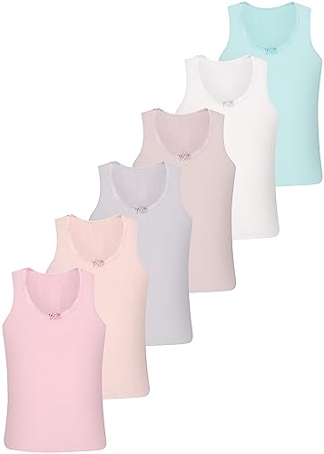 LOREZA ® 6 Mädchen Baumwolle Unterhemden mit Schleife Tank Top (92-98 (2-3 Jahre), Soft - 6 STÜCK)