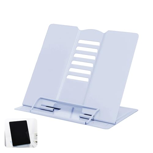 Buchständer Faltbarer Buchhalter Metall Kochbuchhalter Multifunktionales Bücherständer mit 6 Verstellbaren Positionen Kinder Buchstütze für Schule Küche und Büro (Blau)