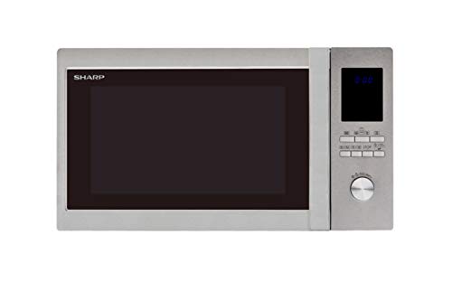 Sharp R982STWE 3-in-1 Mikrowelle mit Heißluft und Grill / 42 L / 1000 W / 1300 W Infrarotgrill / 2700 W Heißluft / 10 Automatikprogramme / LED-Display mit Uhr / Glasdrehteller (34,5 cm) / Edelstahl