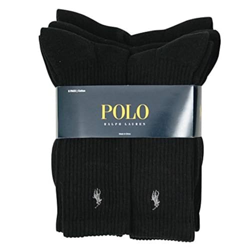 Polo Ralph Lauren Klassische gerippte Crew-Socken für Herren – 6er-Pack - Schwarz -