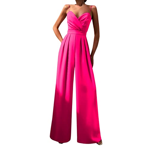 Generisch 2025 - Sommer Elegante V-Ausschnitt Playsuits Ärmellos Rückenfrei Temperament Jumpsuit Lose Hose mit weitem Bein Kleider Sexy Sommer (M)