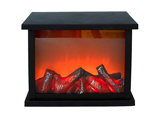 LED Kaminlaterne mit tanzenden LED Flammen und Timer - 27 x 21 cm - Künstlicher Kamin mit Flammeneffekt - Kleine Laterne mit Feuer Effekt Batterie betrieben