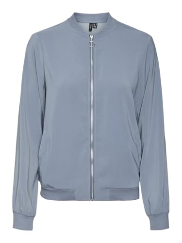 VERO MODA Damen Tailoring Blousonjacke Fly Away Kragen Reißverschluss Vielseitige leichte Jacke, Farben:Blau-2, Größe:M