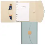 FYY PU Leder A6 Binder Notizbuch,6 Ring Budget Binder Journal Planer mit nachfüllbaren gefütterten losen Blatt Papier 100 Blätter/200 Seiten,Blau