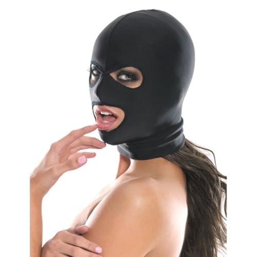 SM Kopfmaske Atmungsaktive Full Face Cover Augenbinde Maske Offene Augen Mund Kopf Kapuze Kopfbedeckung Maske BDSM für Frauen und Männer (Exponieren Augen und Mund, L)