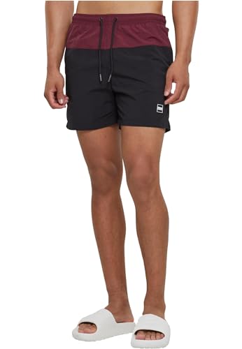 Urban Classics Herren Badehose Block Swim Shorts, Badehose für Männer, schnell trocknend, cherry/black, M