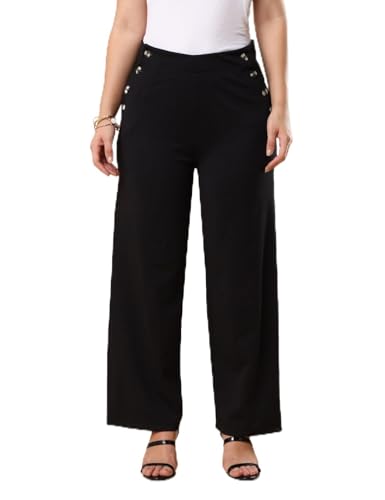FYLTR Klassische Damenhose mit weitem Bein mit seitlichen Knöpfen | mittlere Leibhöhe | Damenhose, Schwarze Orchidee, XXS