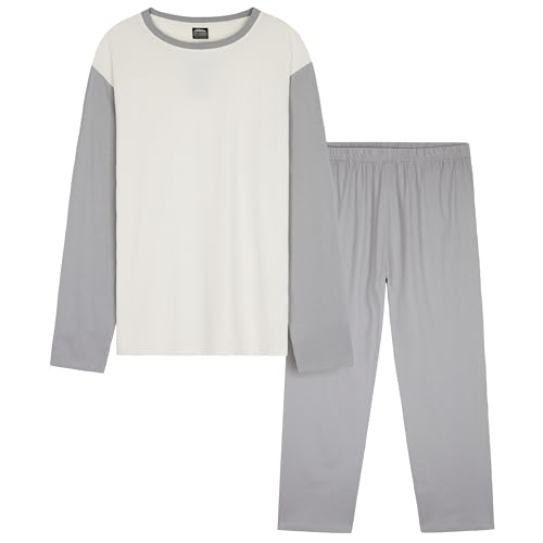 CityComfort Warme Schlafanzug Herren Lang, 2-Teiliges Pyjama Set - Geschenke für Herren Teenager (Grau, L)
