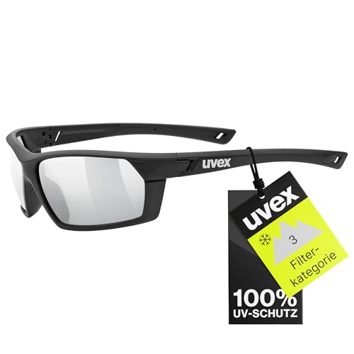 uvex sportstyle 225 - Sportbrille für Damen und Herren - starker Schutz vor Sonnenstrahlung - druckfreier Sitz & perfekter Halt - black matt/silver - one size