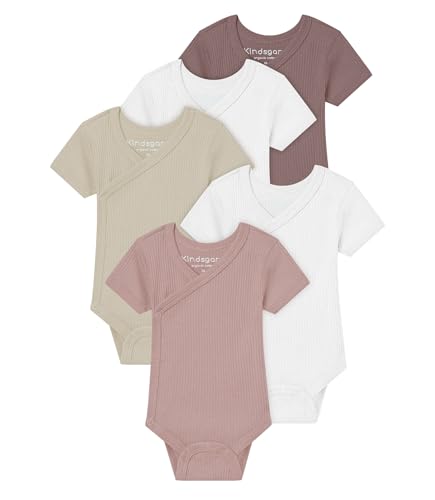 Kindsgard Rip Wickelbody 5er-Pack Kurzarm Rosa - Größe 68 - Baby Body Kurzarm - Einfaches An- & Ausziehen - Zertifiziert nach OEKO-TEX Standard