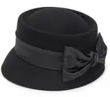 HilyBony Damen Pork Pie Hut Gatsby Wolle Glockenhut mit Schleife für Kirche Darby Cap, Schwarz mit Schleife, M