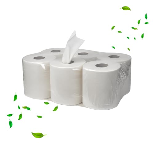 Papierhandtücher 2-lagig für Werkstatt & Gastronomie – ca. 150 m Papierrolle perforiert mit Spiral-Kern – saugstarkes Putzpapier für Spender – hygienische Reinigungstücher Industrie & KFZ