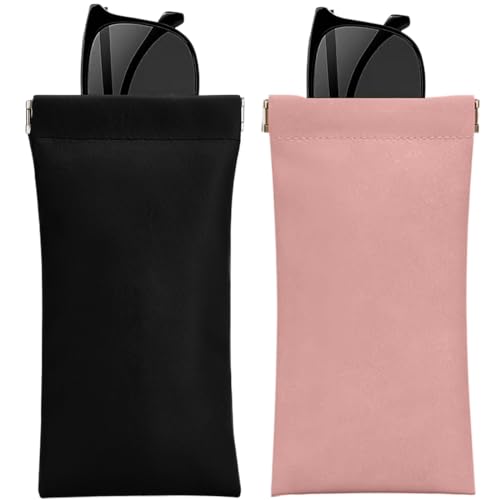 WKRTDY 2-teiliges Sonnenbrillenetui aus Leder - kratzfest und tragbar - ideal für Mobiltelefone und Kopfhörer - schwarz/rosa.