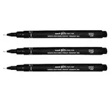 UNI-BALL PIN DRAWING PEN FINELINER ULTRA FINE LINE MARKER 0.1mm BLACK Ink - [Pack of 3]