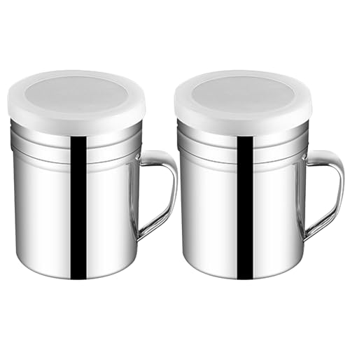 2 Stück Puderzuckerstreuer,Staubzuckerstreuer,Edelstahl mit Streuer Deckel,Kakaostreuer Pulverstreuer Mehlstreuer,für Griff Shaker aus Cappuccino,Edelstahl-Pulverstreuer Feiner Frischhaltedeckel