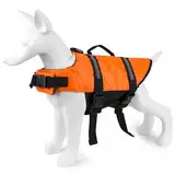 Voarge Hund Rettungsweste, Haustier Sicherheitsweste Badebekleidung Hund Rettungsweste, für Hundegröße einstellbar mit starkem Schwimm- und Rettungsgriff (Orange, L)