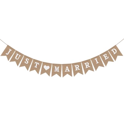 Just Married Girlande, Hochzeit Deko Banner, Just Married Banner, Vintage Hochzeit Girlande, Wimpelkette Deko für Hochzeitszeremonie Fotorequisiten