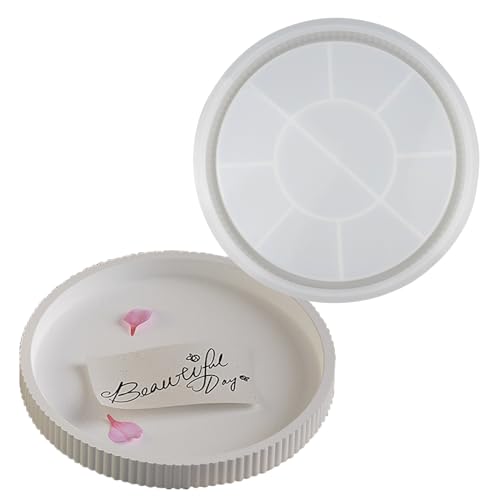 milaosk Runde Ablageform Betonformen Rundes Tablett Silicone Molds Tray with Grooves für Harz Harzformen 22.5cm