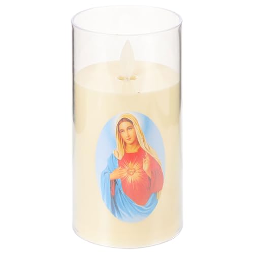 DOITOOL Flammenlose Led-Kerze Für Hingabe Gebet Jungfrau Maria Glaskerzen Weihnachtskerzen Flackernde Teelichter Religiöses Für Zuhause Hochzeit Urlaub