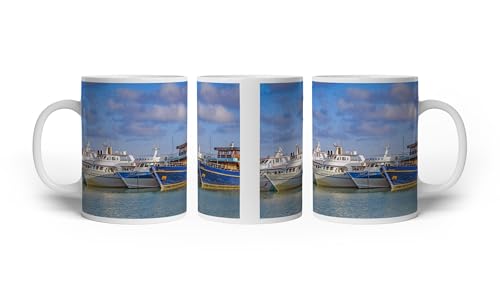 deyoli Motivetasse Bootshafen voll vom Leben 300ml, aus weißem Keramik/Kaffetasse/Geschenkidee