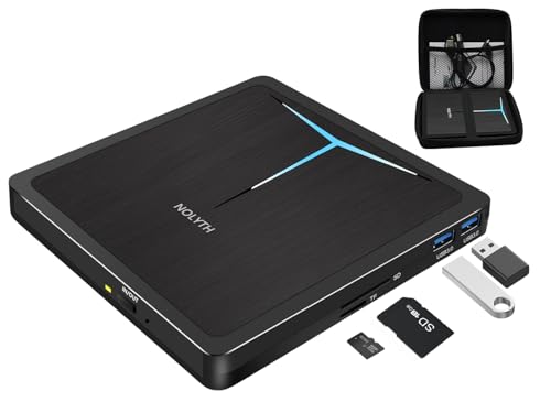 NOLYTH Externes DVD Laufwerk, CD Laufwerk Extern USB 3.0 Type-C DVD/CD+/-RW Brenner mit USB Port & SD TF Slot, Tragbar Externes CD Laufwerk für Laptop PC Windows 11 10 Mac MacBook Linux