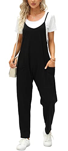 Ebifin Latzhose Damen Arbeitshose Sommer Lose Overall Jumpsuit Ärmelloser Latzhosen mit Große Taschen.Schwarz.M