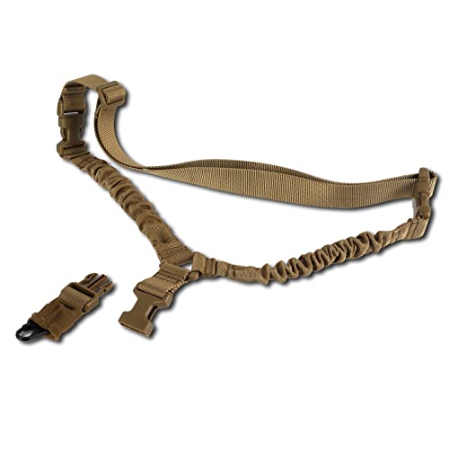 FOCUHUNTER Tactical Single-Point Sling QD Sling Quick Adjust Length Strap Nylon Webbing Multi-Use Shoulder Strapazierfähige Sling mit Metallhaken für Outdoor-Sportarten (Khaki)