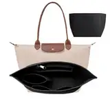 Handtaschen Organizer, Geldbörsen-Organizer für Longchamp, Filz Taschenorganizer mit mehreren Taschen, Große Kapazität Handtasche Einsatz, Geldbörsenzubehör für Longchamp Tragetasche (Schwarz, L)