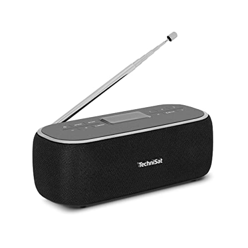 TechniSat VIOLA BT 1 - tragbarer Bluetooth-Lautsprecher mit DAB+ Digitalradio (UKW, DAB, Uhr, Wecktimer, Favoritenspeicher, LCD, Freisprechfunktion, AUX-in, Akku, USB-C ladekabel, 6W) schwarz/grau