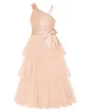 GRACE KARIN Mädchen Festlich Kleid Ärmellos Pailletten Tüllkleid Hochzeitskleider Maxi Blumenmädchen Kleid für Birthday Girl Roségold 10-12 Jahre