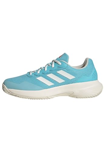 adidas Damen Gamecourt 2.0 Tennis Shoes-Low (Non Football), Light Aqua/Off White/Bright red, 39 1/3 EU