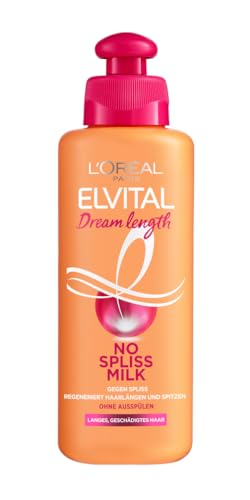 L'Oréal Paris Elvital Leave-In Haarkur gegen Spliss, Für langes, geschädigtes Haar, Ohne Ausspülen, Ohne Parabene, Mit Rizinus-Öl, Dream Length No Spliss Milk, 1 x 200 ml