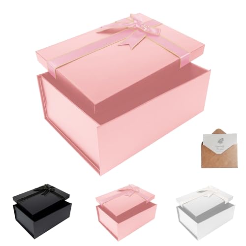 Geschenkbox mit Deckel,22.5x16x8.5cm,Rosa Geschenkverpackungskasten mit Grußkarten,Gift Box,Geeignet für Vatertag, Muttertag, Weihnachten, Ostern, Valentinstag und Geburtstagsverpackung