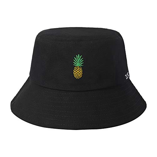 ZLYC Unisex Mode Bestickte Fischerhüte Sommerhut Outdoor-Hut Für Jugendliche(Ananas, Schwarz)