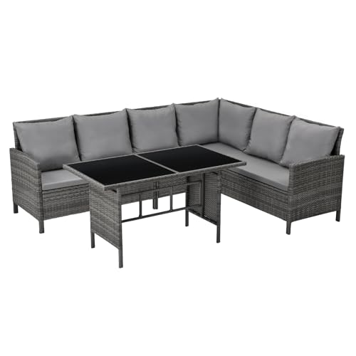 SVITA Madison Rattan-Lounge Polyrattan Ecksofa Gartenmöbel-Set Sofa Garnitur Couch-Eck Grau