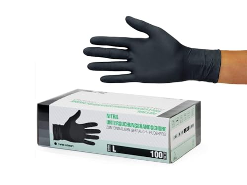 SF Nitrilhandschuhe L Schwarz – 100 Stück Einweghandschuhe, Einmalhandschuhe, Puderfrei, Latexfrei, Gummihandschuhe Einweg zum Kochen, Putzen, für Medizin, Küche, Garten, Werkstatt, Tattoo, Haushalt