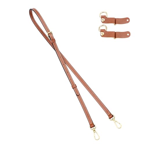 Senral Echtes Leder Schulterriemen Braun Kompatibel für Long.Champ LePliagi Pouches Trageriemen Handtaschengurt Ersatz Conversion Kit Crossbody Schultergurt mit Goldener Schnalle(Brown+Gold HW)