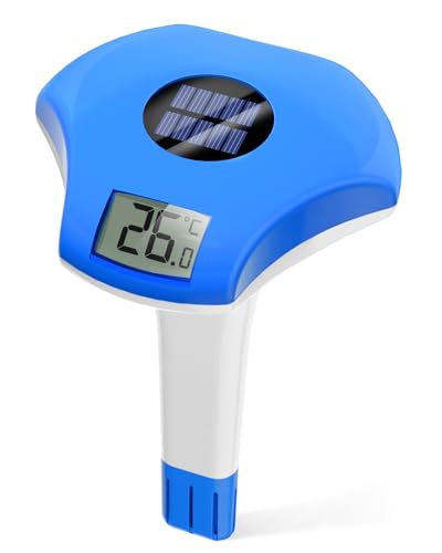 BALDR Pool-Thermometer Schwimmend, IPX8 Wasserdicht, Solarbetriebenes Pool-Thermometer, Geeignet für Schwimmbad/Whirlpool/Warmwasserquelle/Aquarium(Tiefblau)