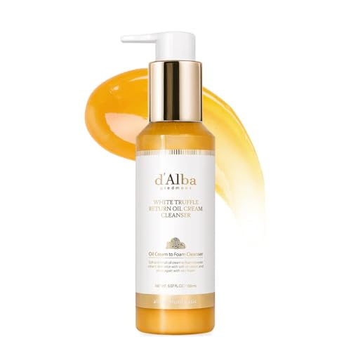 d’Alba Italian White Truffle Return Oil Cream Cleanser, Vegan Hydrating Easy 1 Step Cleanser, Removes Sebum Makeup, Suitable for Sensitive Skin