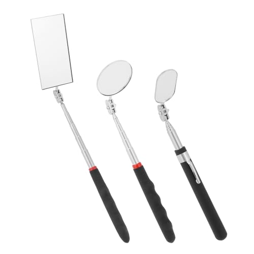 QWORK® 3 Stück Teleskop Inspektionsspiegel Set, Rechteckig, Rund und Oval, 360 Grad Drehbar, Ausziehbare Griffe, Für Fahrzeug Inspektionen