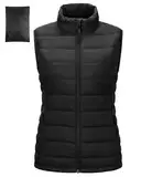 Outdoor Ventures Damen Steppweste Packbare Übergangswesten Gefütterte Hybrid Sportweste Frau Warmer Bodywarmer Fahrradweste mit Stehkragen für Wandern Camping, Schwarz M