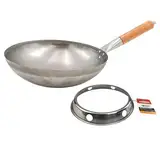 Grillfürst Wok Pfanne aus Edelstahl Ø 30 cm - mit Holzgriff - Edelstahlpfanne mit rundem Pfannenboden - ideal für Seitenkocher eines Grills oder Gasherd, inkl. Wok-Ring