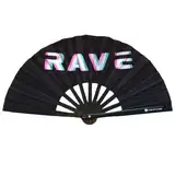 Generisch Fächer Rave - XXL Handfächer- Hand fan – Das Must-Have Accessoire für Rave Techno und Festivals: Fächer Stabil Bambus Holz Schwarz Faltbar und Groß