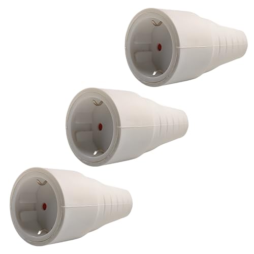 Gummikupplung 230V, Schutzkontaktkupplung, IP20, 16A, Schuko Kupplung mit Knickschutztülle, Bruchfest Schukokupplung mit Zugentlastung Aussenbereich, Kabel Kupplung bis max. 2,5mm², 3 Stücke (Weiß)