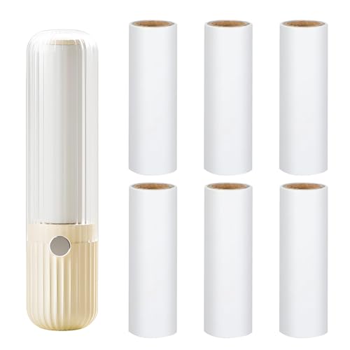 Fusselrolle für unterwegs Wiederverwendbar Fusselrollen Inklusive 6 Mini Nachfüllpacks 1 Abroller Tierhaarentferner Flusenentferner für Kleidung Sofa Tierhaare Cremig gelb