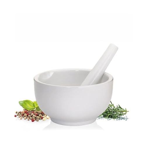Küchenprofi Mörser mit Stößel klein, Porzellan, Spülmaschinenfest, Ø 7 cm, Innenseite und Stößelende angeraut, Zerkleinerer für Kerne, Gewürze, Nüsse, Pfeffer oder Kräuter